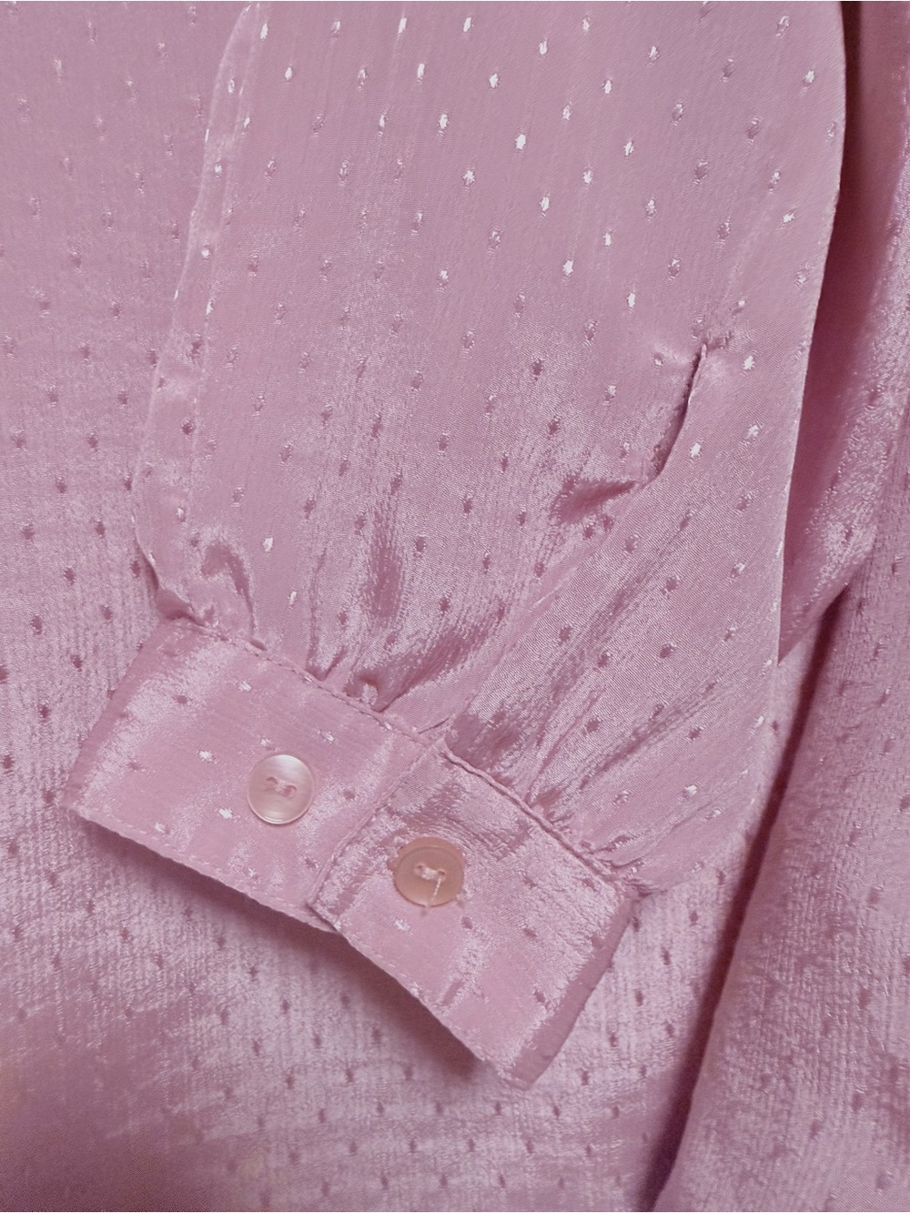 Vintage 1970s/80s Mauve Bow Secretary Blouse Silky Pin-Dot *size note* Romantic - Picture 6 of 15
